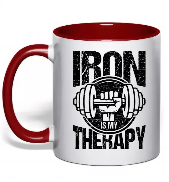 Чашка з кольоровою ручкою Iron is my therapy Червоний фото