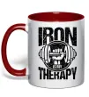 Чашка з кольоровою ручкою Iron is my therapy Червоний фото