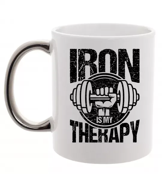 Чашка з кольоровою ручкою Iron is my therapy Срібло фото