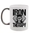 Чашка з кольоровою ручкою Iron is my therapy Срібло фото