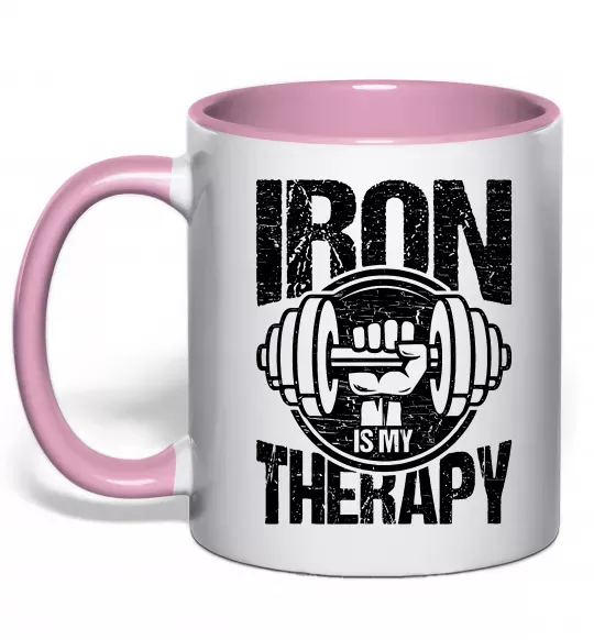 Чашка з кольоровою ручкою Iron is my therapy Ніжно рожевий фото