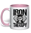 Чашка з кольоровою ручкою Iron is my therapy Ніжно рожевий фото