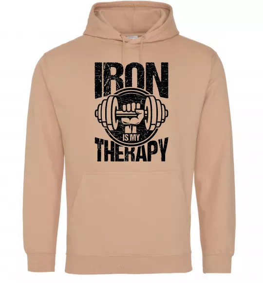 Мужская толстовка (худи) Iron is my therapy Песочный фото