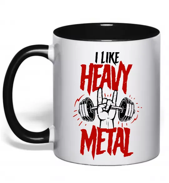 Чашка з кольоровою ручкою I like heavy metal Чорний фото