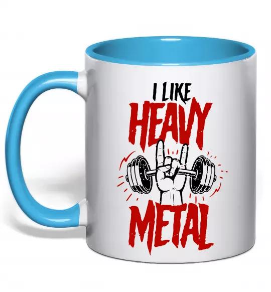 Чашка з кольоровою ручкою I like heavy metal Блакитний фото