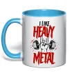 Чашка з кольоровою ручкою I like heavy metal Блакитний фото