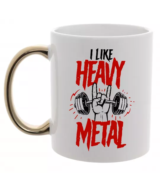Чашка з кольоровою ручкою I like heavy metal Золото фото