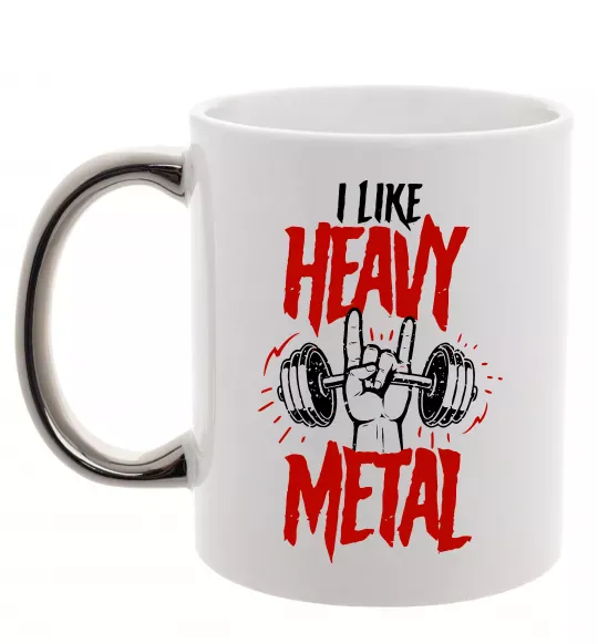 Чашка з кольоровою ручкою I like heavy metal Срібло фото