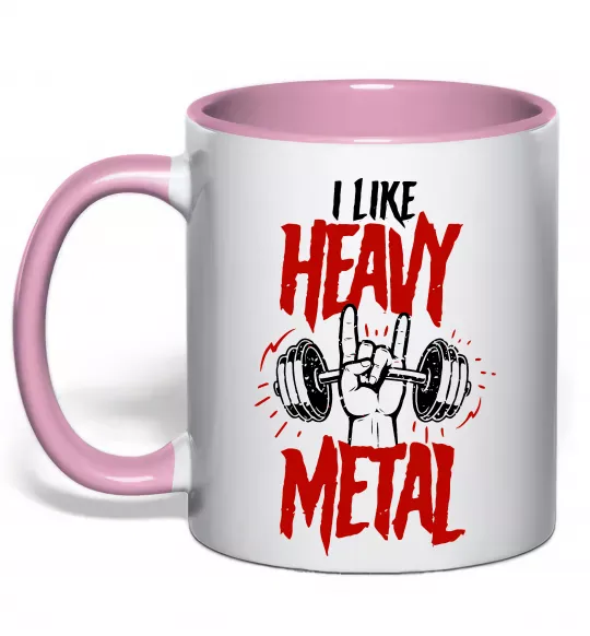 Чашка з кольоровою ручкою I like heavy metal Ніжно рожевий фото