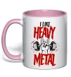 Чашка з кольоровою ручкою I like heavy metal Ніжно рожевий фото