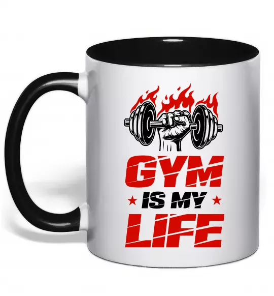 Чашка з кольоровою ручкою Gym is my life Чорний фото