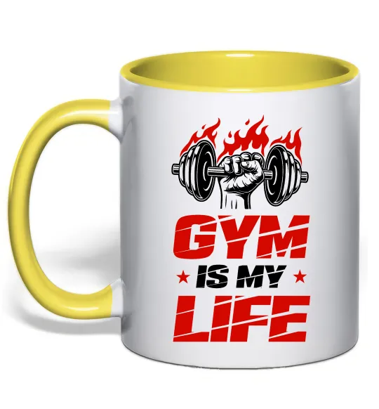 Чашка с цветной ручкой Gym is my life Лимонный фото