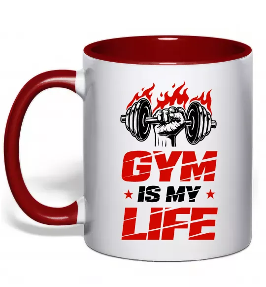 Чашка з кольоровою ручкою Gym is my life Червоний фото