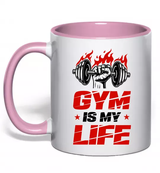 Чашка з кольоровою ручкою Gym is my life Ніжно рожевий фото