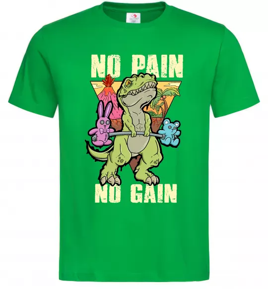 Мужская футболка No pain no gain Dino Зеленый фото