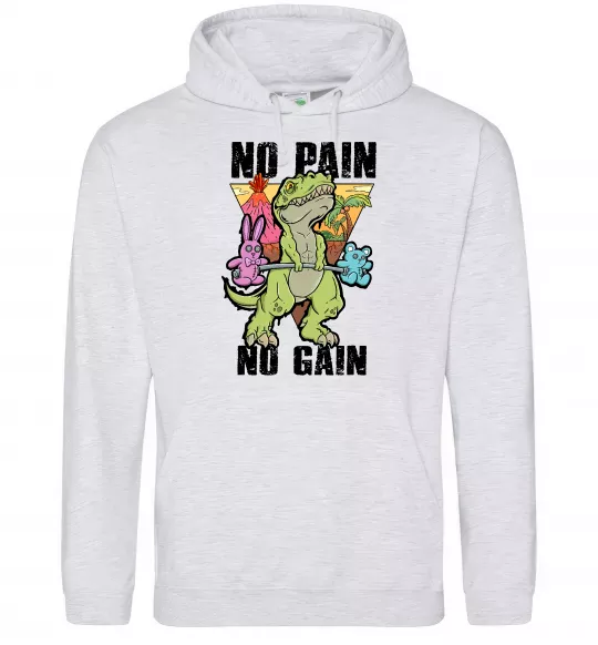 Мужская толстовка (худи) No pain no gain Dino Серый меланж фото