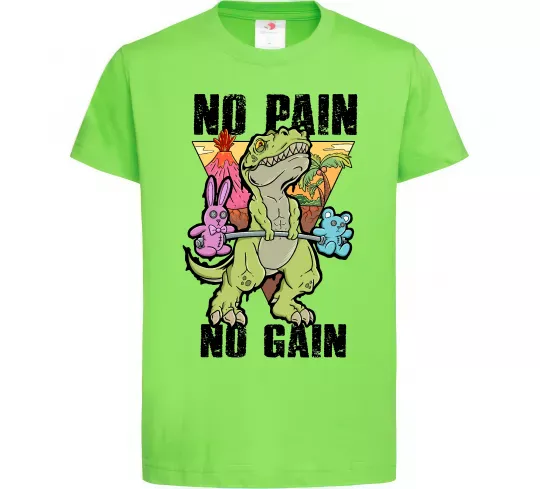 Детская футболка No pain no gain Dino Лаймовый фото