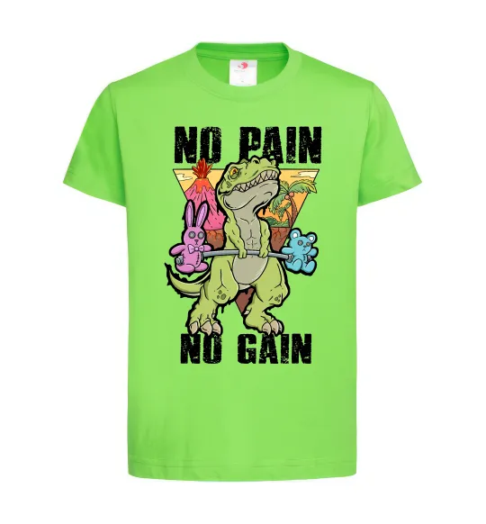 Детская футболка No pain no gain Dino Лаймовый фото