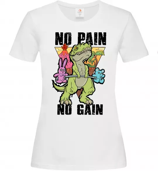 Жіноча футболка No pain no gain Dino Білий фото