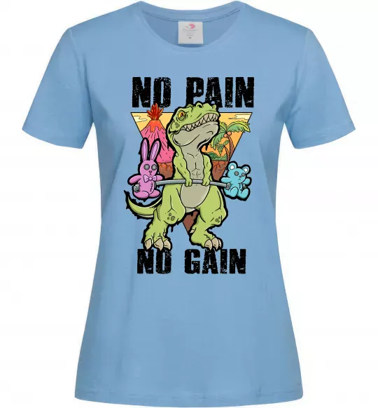 Жіноча футболка No pain no gain Dino Блакитний фото