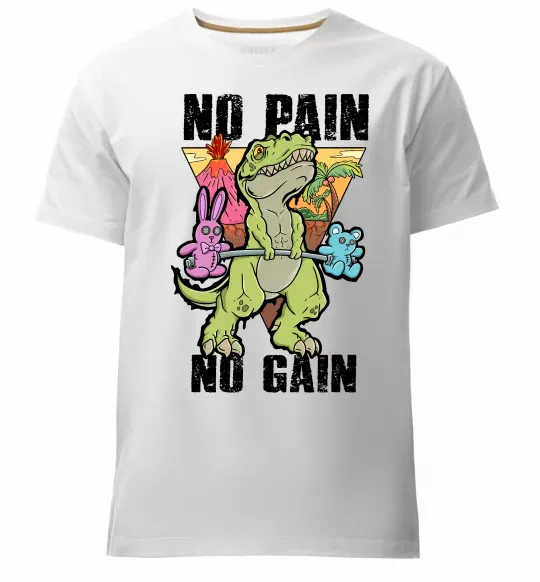 Мужская премиум футболка No pain no gain Dino Белый фото