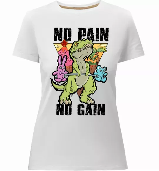 Жіноча преміум футболка No pain no gain Dino Білий фото