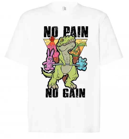 Футболка Оверсайз No pain no gain Dino Білий фото
