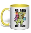 Чашка з кольоровою ручкою No pain no gain Dino Сонячно жовтий фото