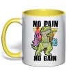 Чашка з кольоровою ручкою No pain no gain Dino Лимонний фото