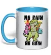 Чашка з кольоровою ручкою No pain no gain Dino Блакитний фото