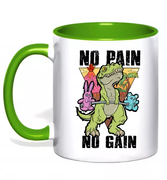 Чашка з кольоровою ручкою No pain no gain Dino Зелений фото