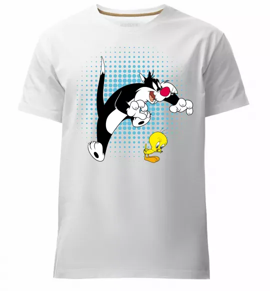 Мужская премиум футболка Сильвестр та Твіті Белый фото