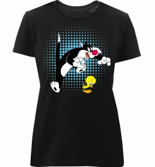 Женская премиум футболка Сильвестр та Твіті Черный фото