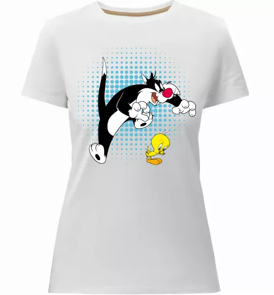 Женская премиум футболка Сильвестр та Твіті Белый фото