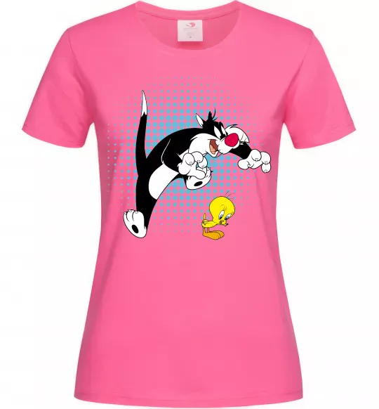 Женская футболка Сильвестр та Твіті Ярко-розовый фото