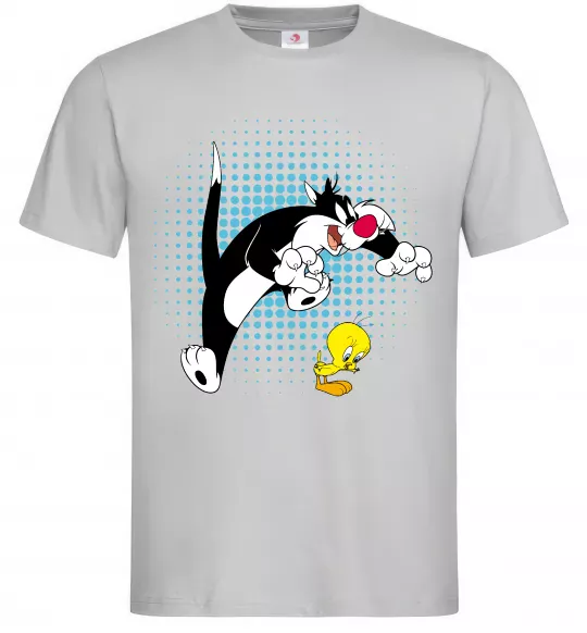 Мужская футболка Сильвестр та Твіті Серый фото