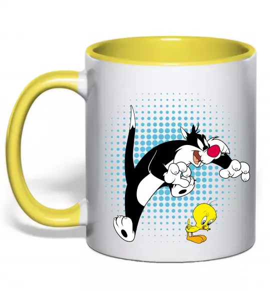 Чашка с цветной ручкой Сильвестр та Твіті Солнечно желтый фото