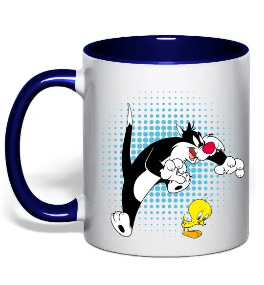 Чашка с цветной ручкой Сильвестр та Твіті Глубокий темно-синий фото