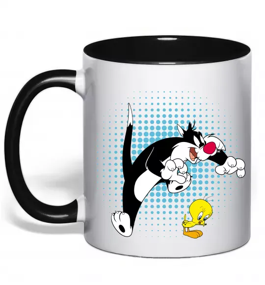 Чашка с цветной ручкой Сильвестр та Твіті Черный фото