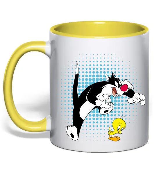 Чашка з кольоровою ручкою Сильвестр та Твіті Лимонний фото