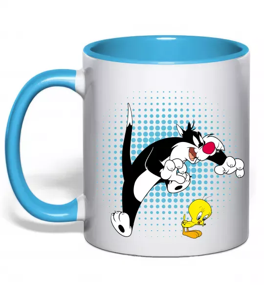 Чашка с цветной ручкой Сильвестр та Твіті Голубой фото