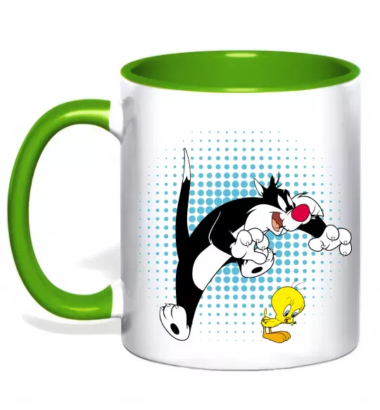 Чашка с цветной ручкой Сильвестр та Твіті Зеленый фото