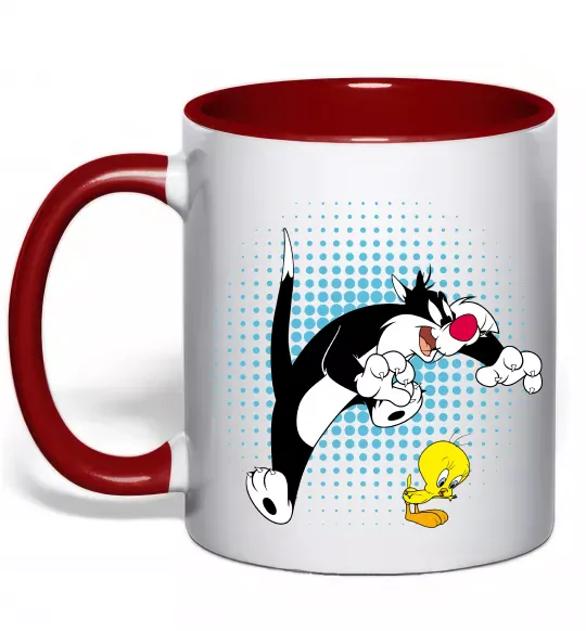 Чашка с цветной ручкой Сильвестр та Твіті Красный фото