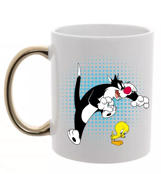 Чашка с цветной ручкой Сильвестр та Твіті Золото фото