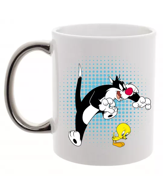 Чашка с цветной ручкой Сильвестр та Твіті Серебро фото