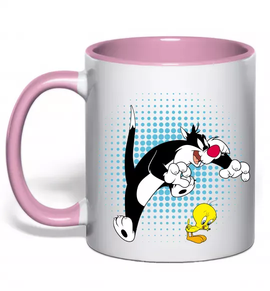 Чашка с цветной ручкой Сильвестр та Твіті Нежно розовый фото