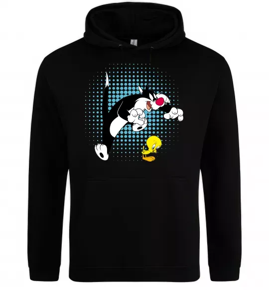 Мужская толстовка (худи) Сильвестр та Твіті Черный фото