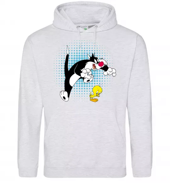 Женская толстовка (худи) Сильвестр та Твіті Серый меланж фото