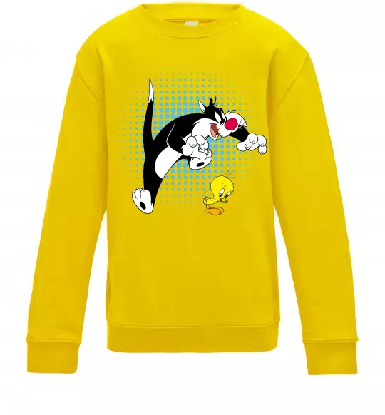 Детский Свитшот Сильвестр та Твіті Солнечно желтый фото