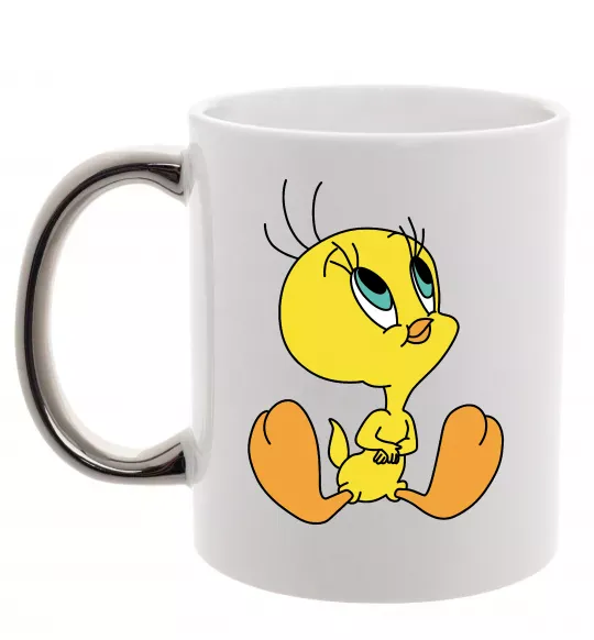 Чашка з кольоровою ручкою Пташка Твіті Срібло фото